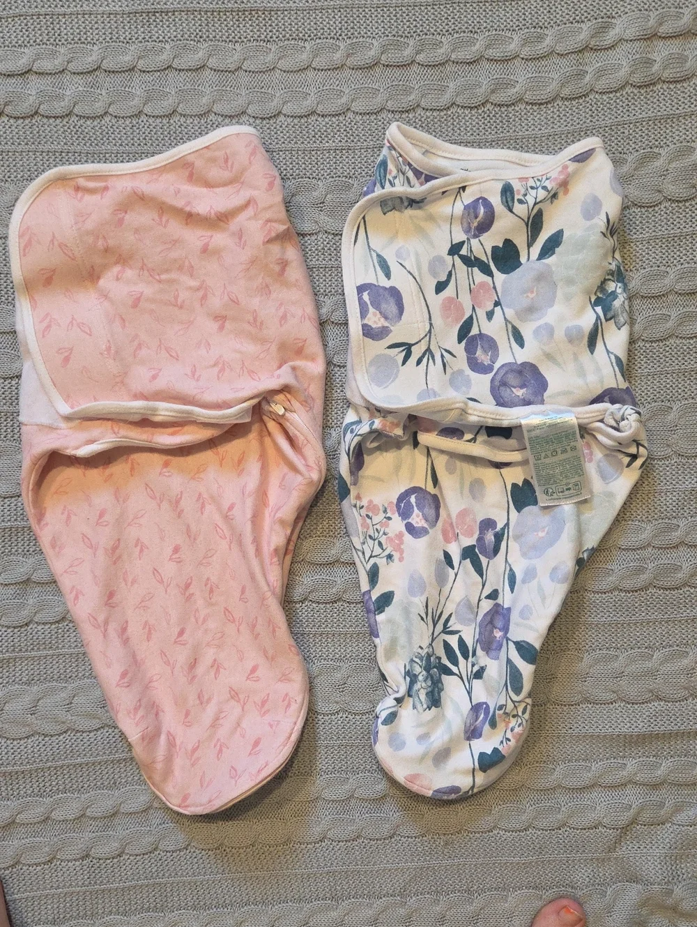 aden + anais Two Easy Swaddle Cotton Wraps Pink Purple Flowers 0-3M Newborn Girl